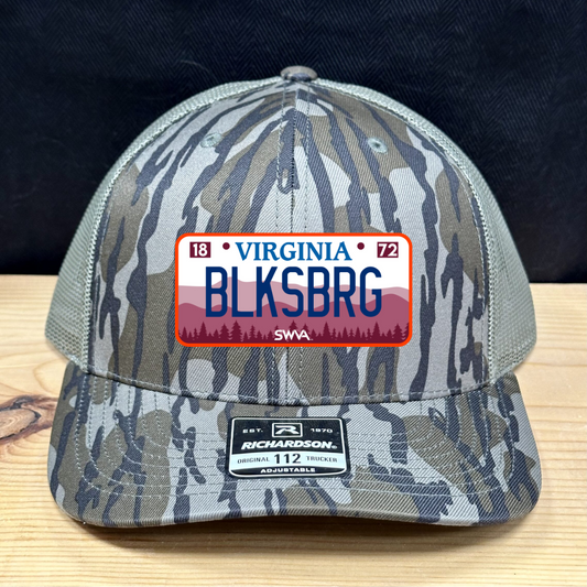 PRE-ORDER: BLKSBRG License Plate Patch Hat - Bottomland Camo