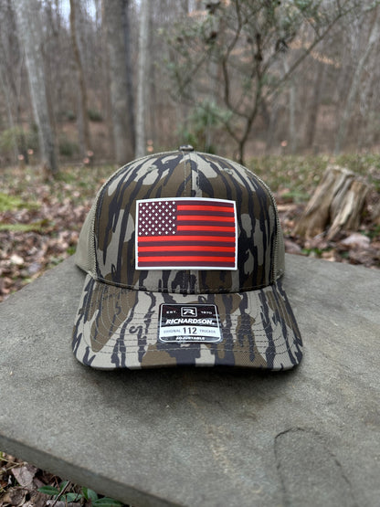 Turkey Tracks Flag Patch Hat - Bottomland Camo